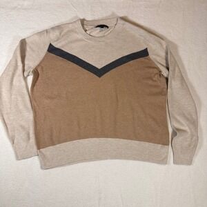 Banana Republic Mens Crew Neck Sweater Large L Beige Brown Grey Chevron Knit
